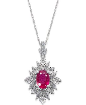 Macy's - Gemstone (1 ct. t.w.) and Diamond (1/5 ct. t.w.) Pendant Necklace in 14k White Gold