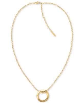 Calvin Klein - Gold-Tone Stainless Steel Twist Ring Pendant Necklace, 16" + 2" extender