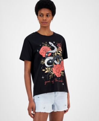 Love Tribe - Juniors' Celestial Rose Year Of The Snake Graphic T-Shirt