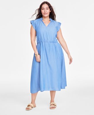 On 34th - Trendy Plus Split-Neck Flutter-Sleeve Midi Dress