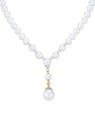 Grown With Love - Cultured Freshwater Pearl (6-10mm) & Lab Grown Diamond (3/8 ct. t.w.) Lariat Necklace in 14k Gold, 16" + 2" extender