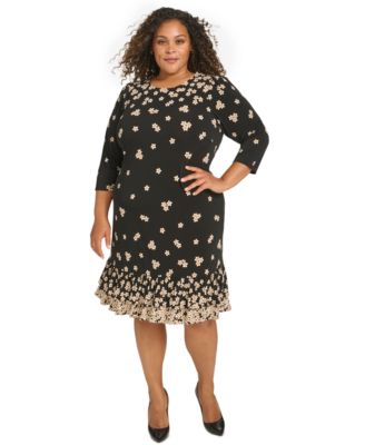 Tommy Hilfiger - Plus Size 3/4-Sleeve Flounce-Hem Shift Dress