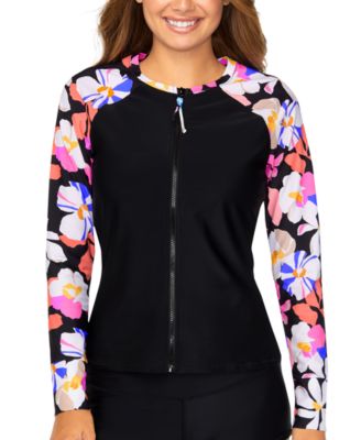 Raisins - Juniors' Front Zip Printed-Sleeve Rashguard
