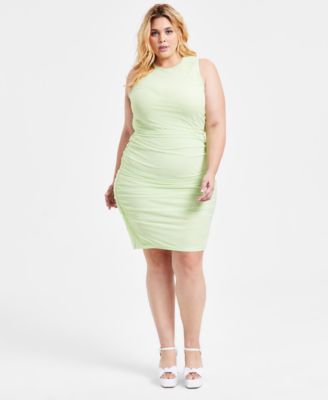 Bar III - Trendy Plus Size Mesh Side-Ruched Sleeveless Dress, Exclusively at Macy's