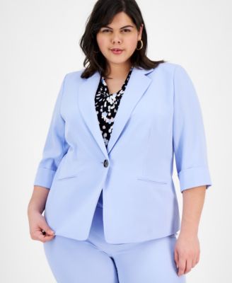 Kasper - Plus Size 3/4-Sleeve One-Button Blazer