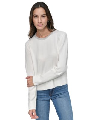 DKNY Jeans - Petite Embellished Trim Knit Top