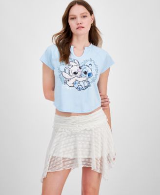 Disney - Juniors' Embellished Stitch & Angel Baby Tee