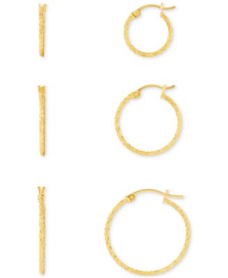 Macy's - 3-Pc. Set Diamond Cut Click Top Hoop Earrings in 18K Gold Over Sterling Silver or Sterling Silver