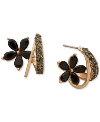 lonna & lilly - Gold-Tone Black Stone Flower Small Hoop Earrings, 0.58"