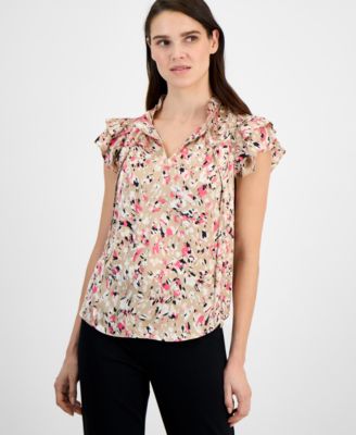 Anne Klein - Women's Ruffle-Trim Tie-Neck Blouse