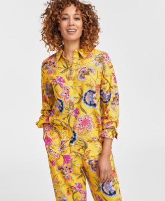JM Collection - Women's Linen-Blend  Floral-Print Shirt, Exclusively at Macy's