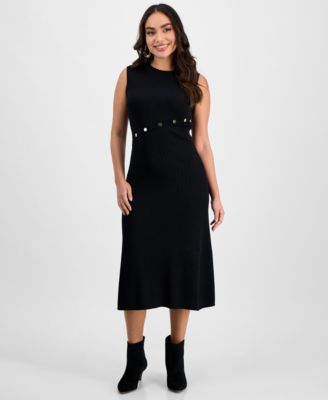 I.N.C. International Concepts - Petite Sleeveless Asymmetrical-Snap Rib Sweater Dress
