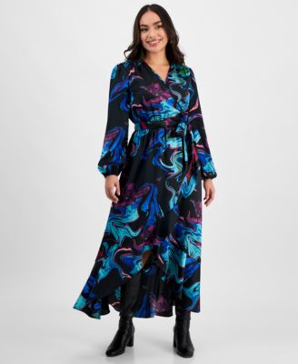 I.N.C. International Concepts - Petite Printed Surplice Ruffled Maxi Dress