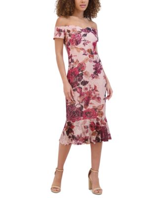Siena - Women's Off-the-Shoulder Printed Floral Lace Midi Dress