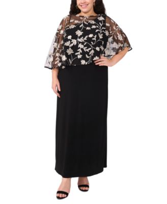 MSK - Plus Size Embroidered-Overlay Gown