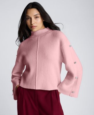 Kenneth Cole - Women's Button-Sleeve Mock Neck Sweater