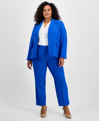 Le Suit - Plus Size Notch-Collar Two-Button Seamed Jacket & Fly-Front Straight-Leg Pants