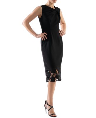 Donna Ricco - Women's Asymmetric Twist-Neck Lacy-Hem Dress