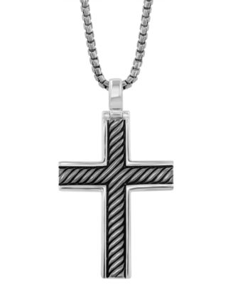 EFFY Collection - Men's Black Rhodium Cross 22" Pendant Necklace in Sterling Silver