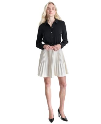 DKNY - Women's Colorblocked Long-Sleeve Belted Mini Dress