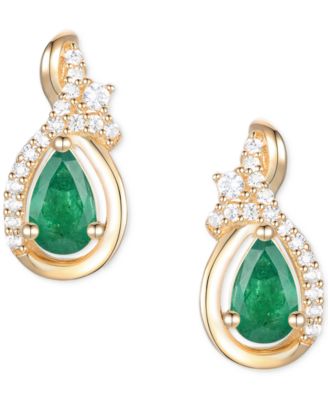 Macy's - Emerald (1/2 ct. t.w.) & Diamond (1/10 ct. t.w.) Pear Drop Earrings in 14k Gold (Also in Ruby)