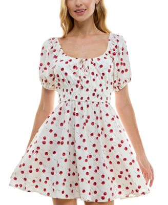 Crystal Doll - Juniors' Printed Smocked-Waist Dress