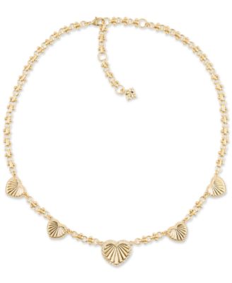 Patricia Nash - Gold-Tone Pav&eacute; Textured Heart Statement Necklace, 18" + 3" extender