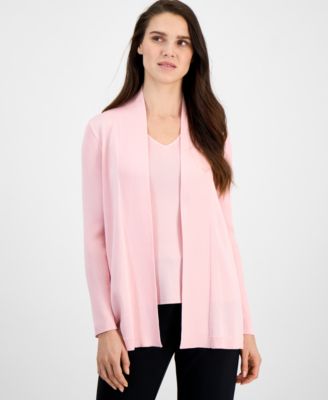 Anne Klein - Petite Sonoma Ribbed Open-Front Cardigan