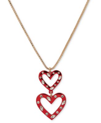 KARL LAGERFELD PARIS - Gold-Tone Mixed Crystal Double Red Heart 36" Adjustable Pendant Necklace