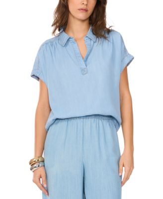 1.STATE - Women's Chambray Johnny-Collar Top
