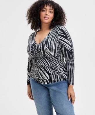 I.N.C. International Concepts - Plus Size Ruched Tie-Dyed Top
