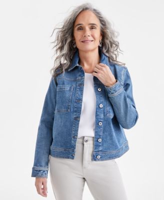 Style & Co - Petite Relaxed-Fit Denim Trucker Jacket