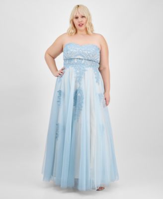 Say Yes - Trendy Plus Size Embroidered Strapless Gown