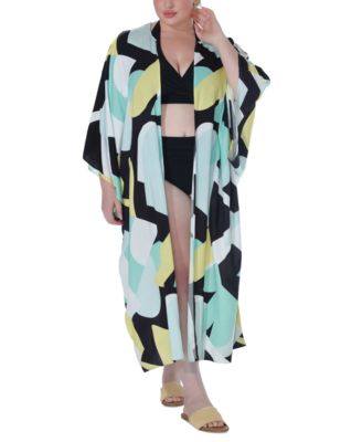 Raviya - Plus Size Printed Open-Front Kimono Cover-Up