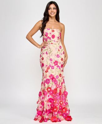 Say Yes - Juniors' Embroidered Embellished 3D Floral Gown