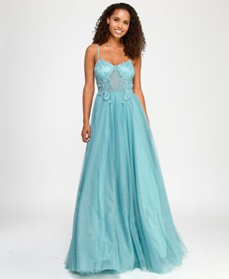 City Studios - Juniors' Embellished Lace-Trim Corset Gown