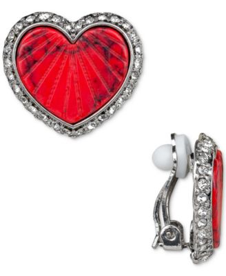 Patricia Nash - Gold-Tone Pav&eacute;-Framed Textured White Heart Clip-On Button Earrings