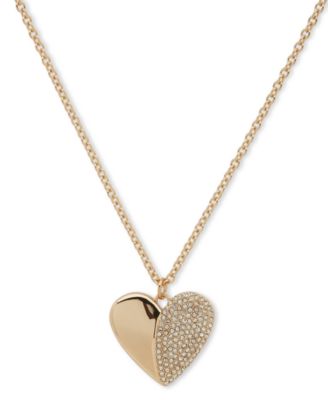 DKNY - Gold-Tone Pav&eacute; Puffy Heart Pendant Necklace, 16" + 3" extender