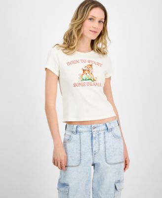 Rebellious One - Juniors' Deer Drama Ribbed Knit T-Shirt