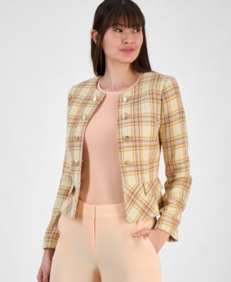 Tahari ASL - Women's Boucle Plaid Peplum Cropped Jacket