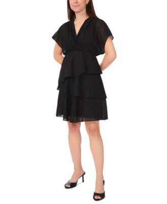 MSK - Petite Glitter Chiffon Batwing-Sleeve Tiered Dress