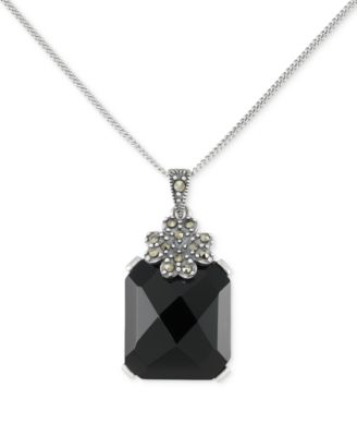 Macy's - Agate (10-1/2 ct. t.w.) & Marcasite (1/10 ct. t.w.) Pendant 18" Necklace in Sterling Silver