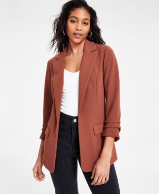 Bar III - Women's Notch-Lapel Ruched-Sleeve Open-Front Blazer