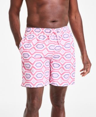 Club Room - Men's Geometric Print Drawstring 7" Swim Trunks