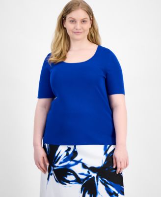 Anne Klein - Plus Size Square-Neck Sweater