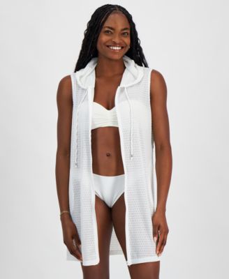 J Valdi - Women's Hooded Zip-Front Sleeveless Swim Cover-Up