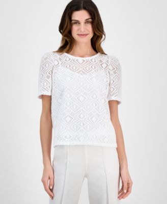 Anne Klein - Women's Short-Sleeve Lace Overlay Blouse