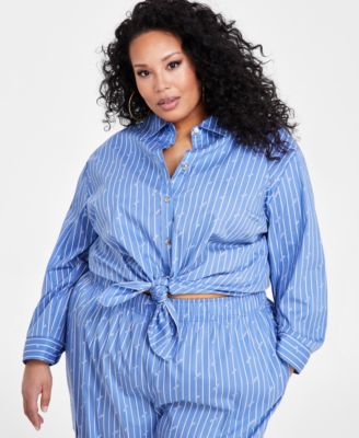 Nina Parker - Plus Size Affirmation Text Striped-Print Blouse
