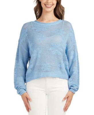 BCX - Juniors' Floral-Embroidered Lightweight Sweater
