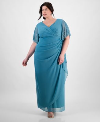 Alex Evenings - Plus Size Embellished-Sleeve Draped Chiffon Gown